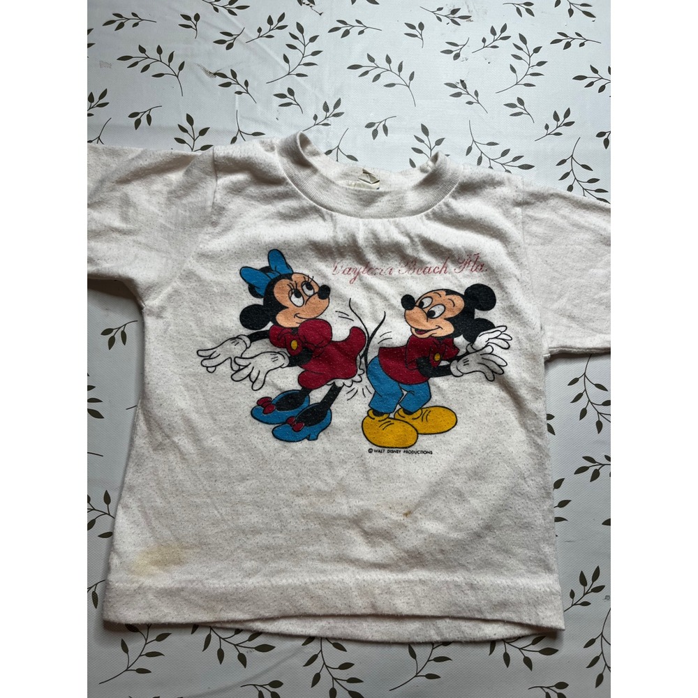Vintage 70s Disney Mickey Minnie Mouse Daytona Beach Florida T-Shirt Kids 4 rare